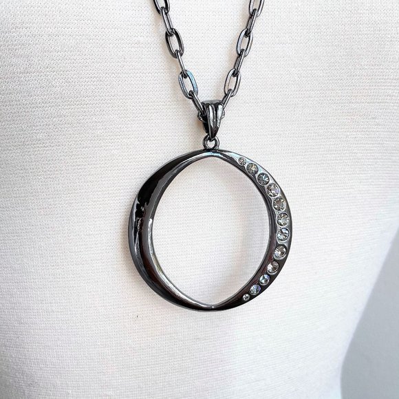 Jewelry - 30" Long Gun Metal Silver Necklace